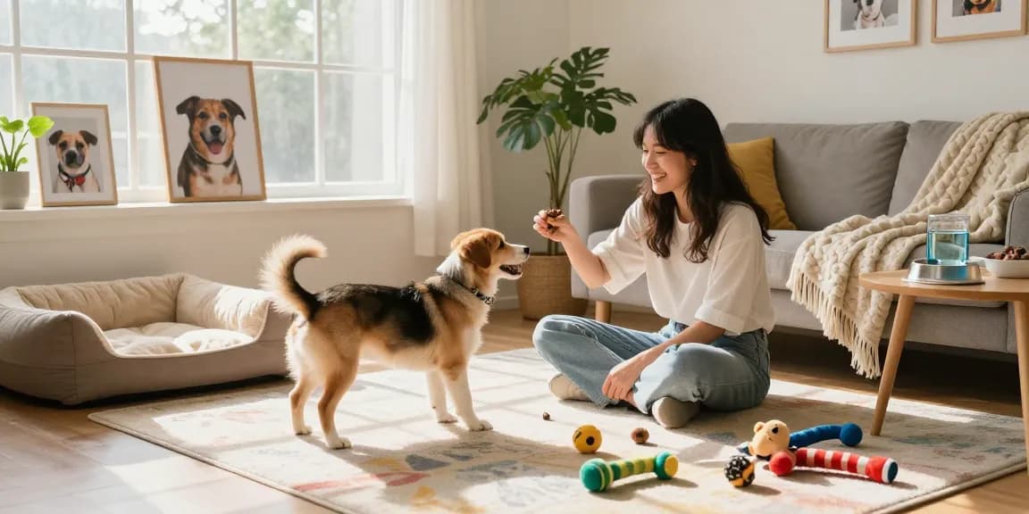 Interactive playtime with NAGA2000 dog in a cozy living room