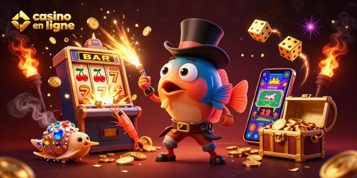 Plongez dans l'univers du casino en ligne avec des personnages colorés et des symboles de jackpot éclatants.