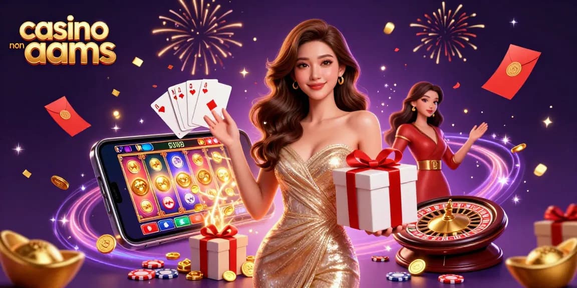 Partecipare ai casinò non AAMS con un modello asiatico che festeggia in un'illustrazione di casinò a tema Capodanno Lunare.