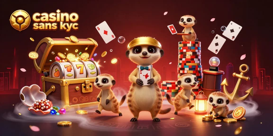 Jouez aux jeux de casino sans KYC avec des suricates gérant un casino élaboré et dynamique.