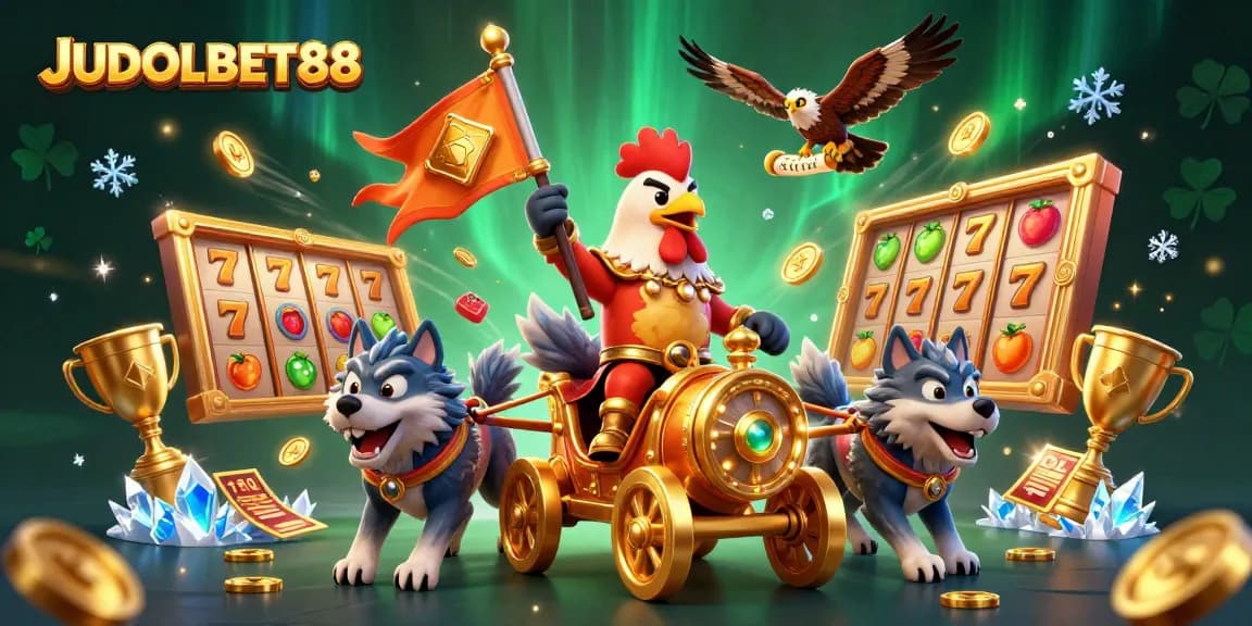 Experience thrilling slot wins and jackpots at JUDOLBET88 with a dynamic casino scene featuring engaging graphics.