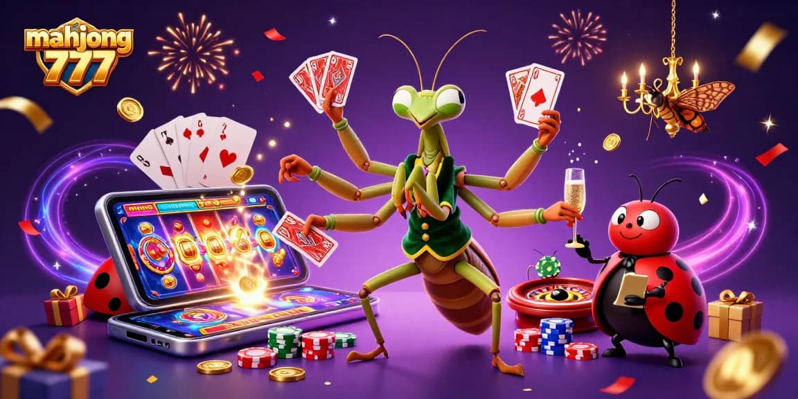 Engage with mahjong 777's vibrant casino illustration showcasing dynamic gambling action and festive atmosphere.