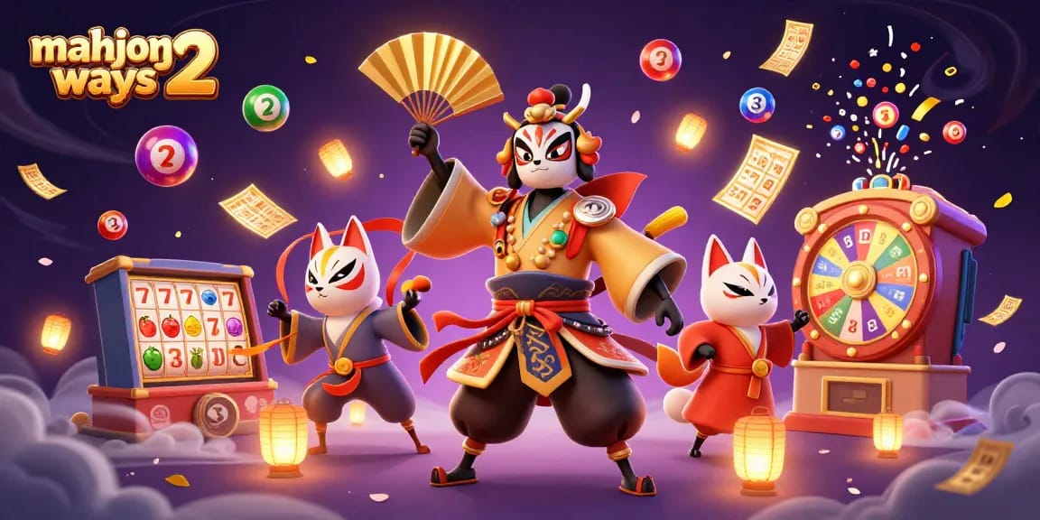 Engage with mahjong ways 2 in this vibrant 3D illustration featuring lively characters and casino game elements.