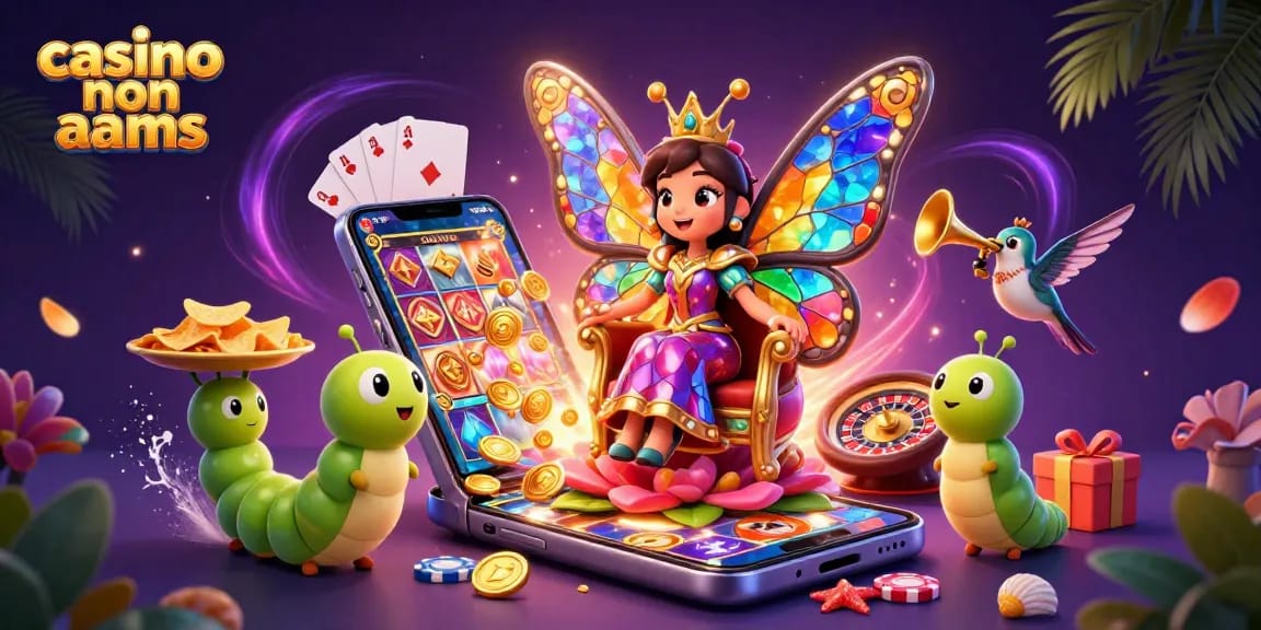 Gioca nei migliori casino non AAMS, dove la regina delle farfalle celebra vincite e fortuna, circondata da colori vivaci.