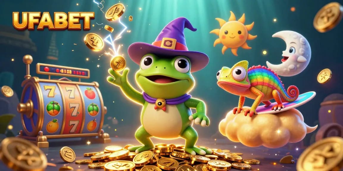 Win big with UFABET in a dynamic casino world filled with golden coins and vibrant game elements.