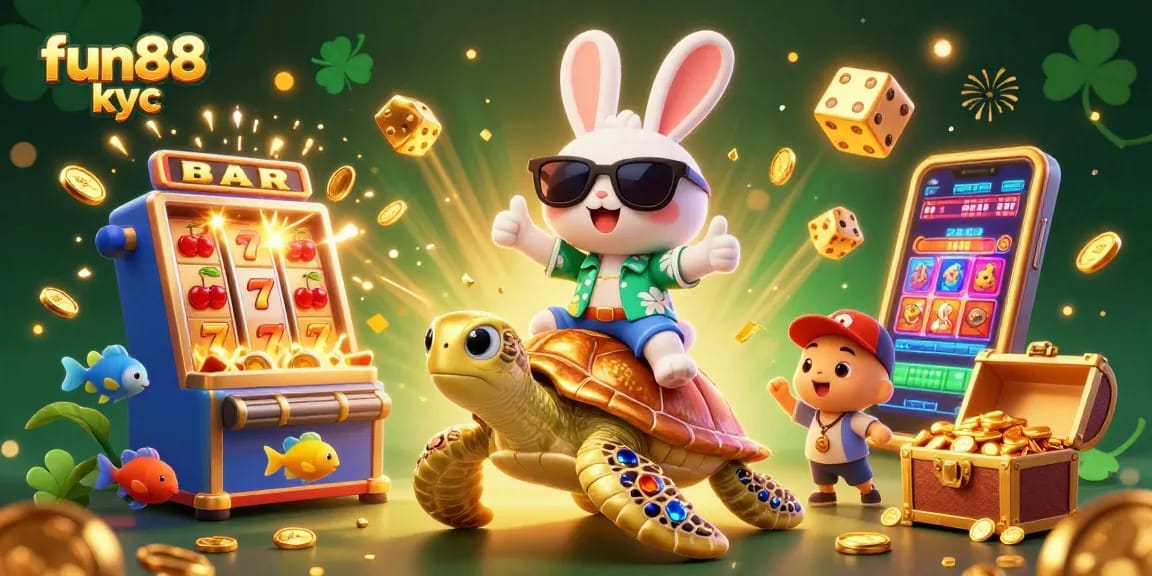 Trải nghiệm thú vị cùng fun88 kyc, chú thỏ may mắn và rùa vàng trong một sòng bạc vui nhộn.