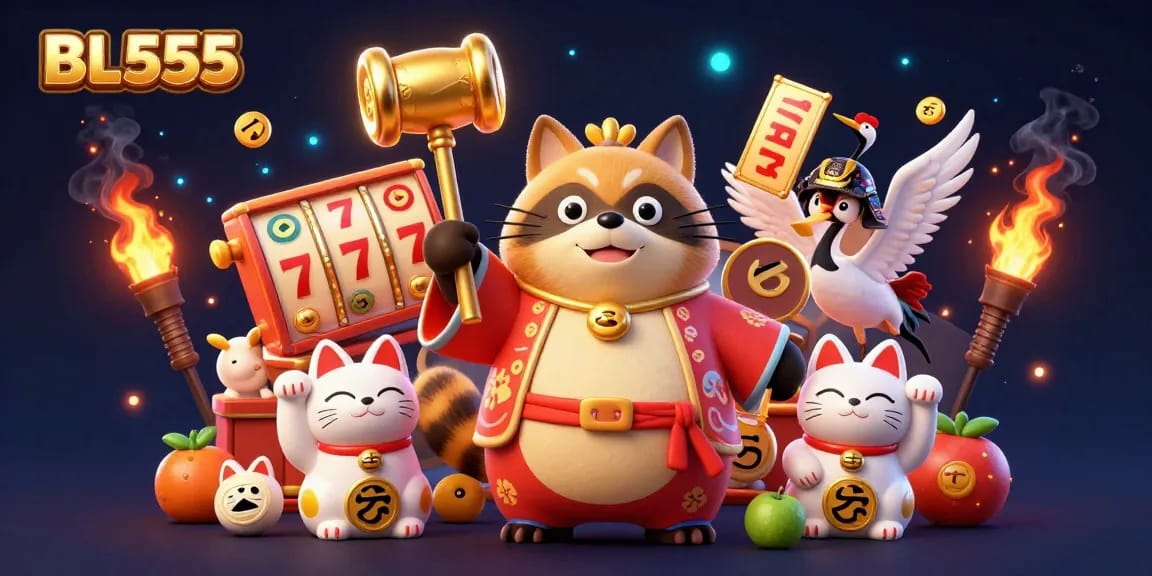 Join the excitement of BL555 with colorful slot machines and cheerful characters ready for fun!