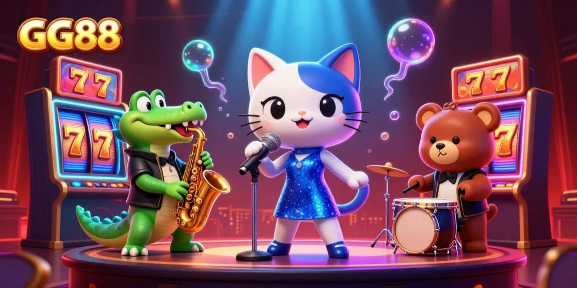 Experience thrills at GG88 with a lively jazz performance and exciting slot games in a vibrant casino.