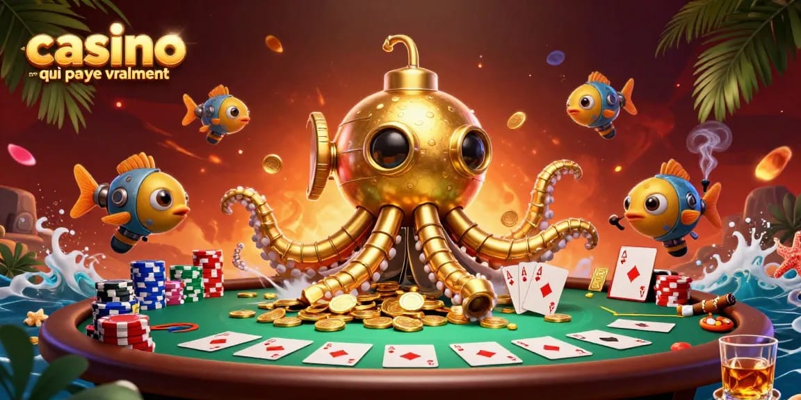 Découvrez les émotions d'un casino en ligne qui paye vraiment avec un kraken doré et des éléments de jeu au milieu d'un océan de pièces d'or.