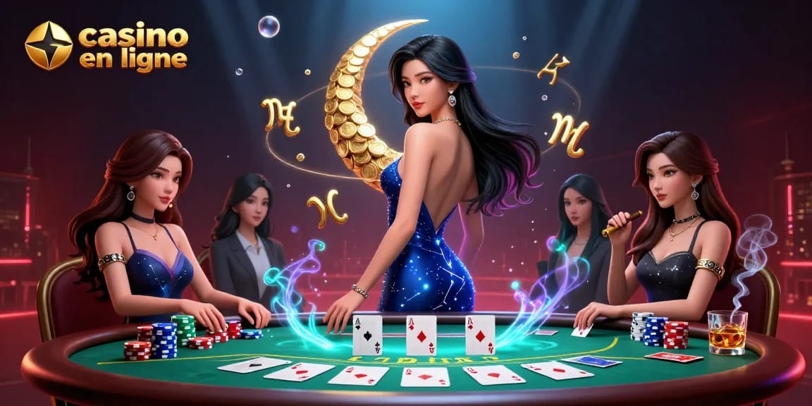 Vivez l'excitation du casino en ligne avec une femme élégante à une table de poker vibrante, mettant en valeur les éléments du jeu.