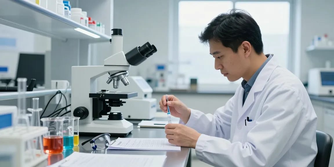 BPC 157 TB 500 Blend formulation in a modern lab by a scientist.