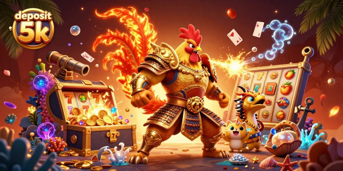 Win big with deposit 5k at this vibrant online casino illustration featuring slots, superheroes, and riches!