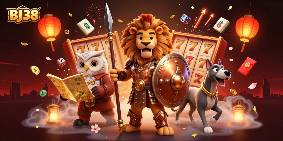 BJ38 highlights thrilling gambling adventures with a Spartan lion, owl strategist, and greyhound messenger.