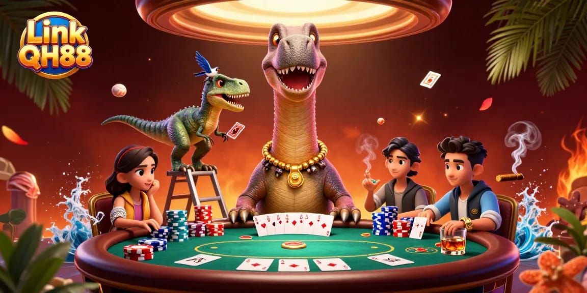 Engage in thrilling games with Link QH88 at a vibrant casino scene featuring dynamic elements.