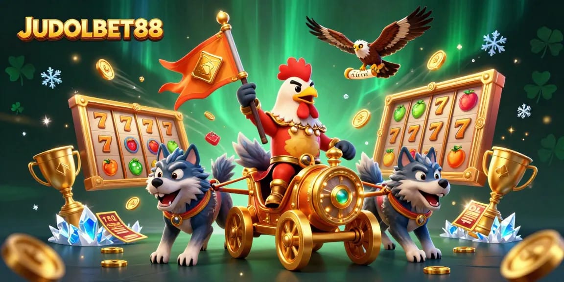 Experience thrilling slot wins and jackpots at JUDOLBET88 with a dynamic casino scene featuring engaging graphics.