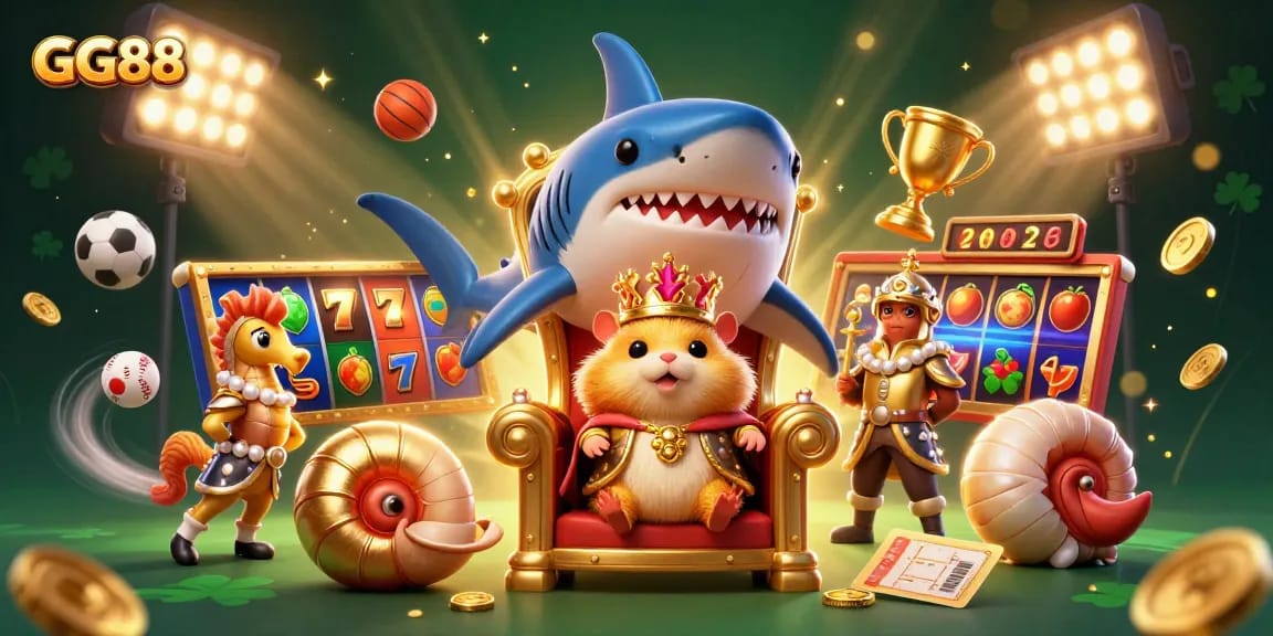 Engage with GG88, showcasing a vibrant casino experience featuring a fierce hamster king and dynamic gaming elements.