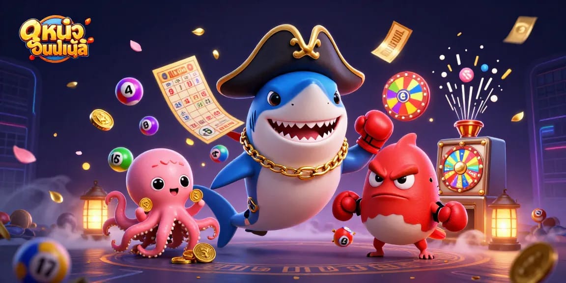 Engage with ดูหนังออนไลน์ in a vibrant scene filled with animated casino elements, offering excitement for viewers.