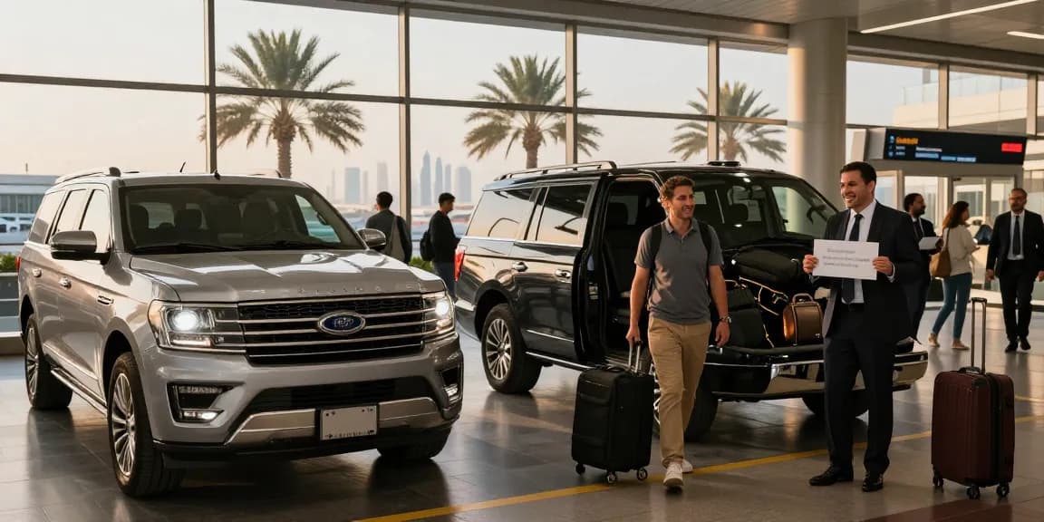 Effortless airport transfers service Dubai with professional chauffeur welcoming travelers at the airport