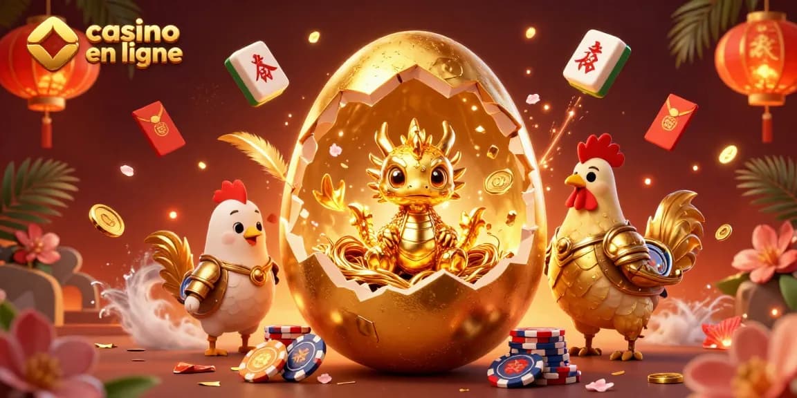 Jouez sur un casino en ligne avec des dragons dorés et des jetons de poker scintillants.