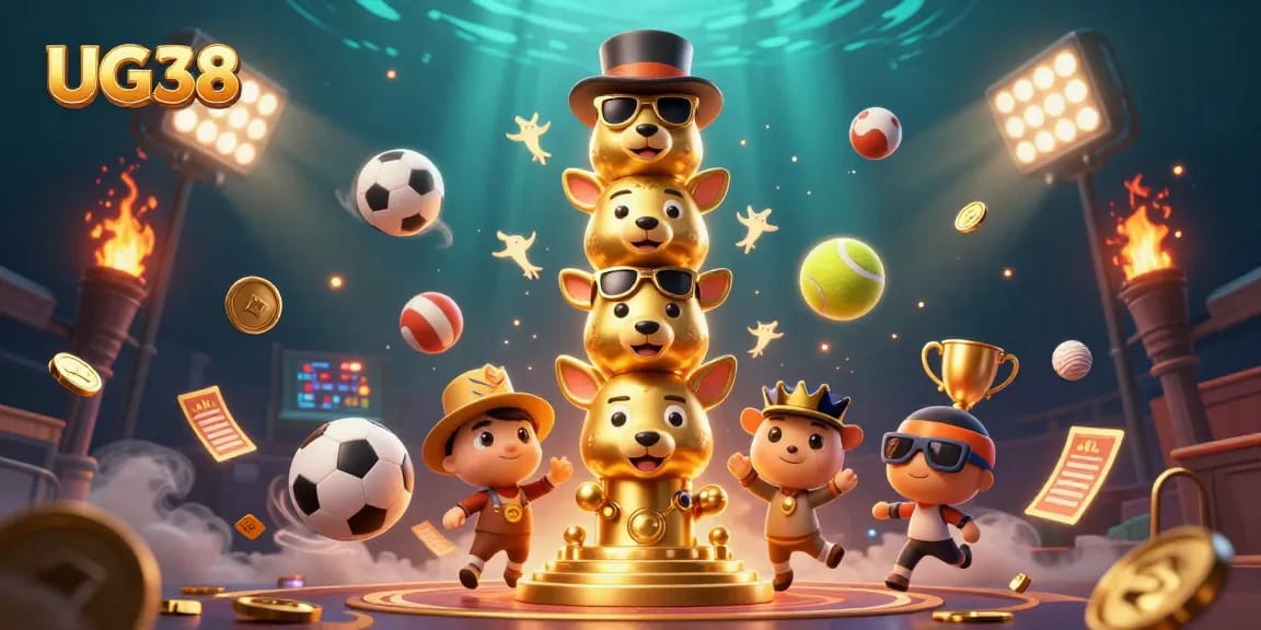 Engage with the dynamic spirit of UG38 as animated casino totem characters immerse players in thrilling sports action.