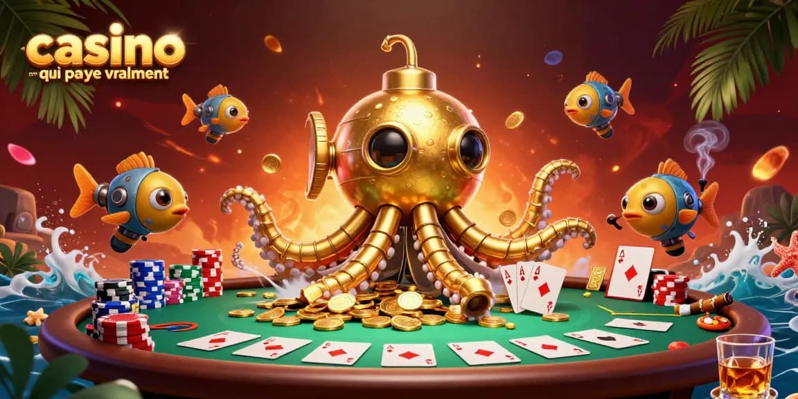 Découvrez les émotions d'un casino en ligne qui paye vraiment avec un kraken doré et des éléments de jeu au milieu d'un océan de pièces d'or.