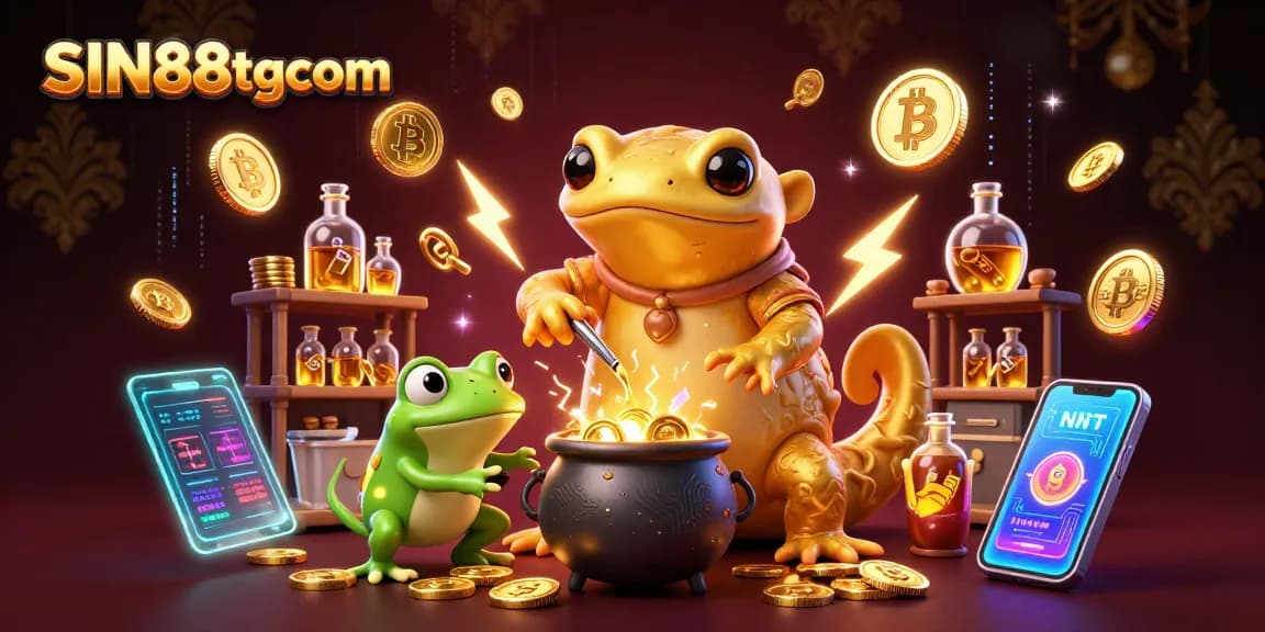 SIN88tgcom features a golden salamander alchemist creating gold coins in a medieval casino theme.