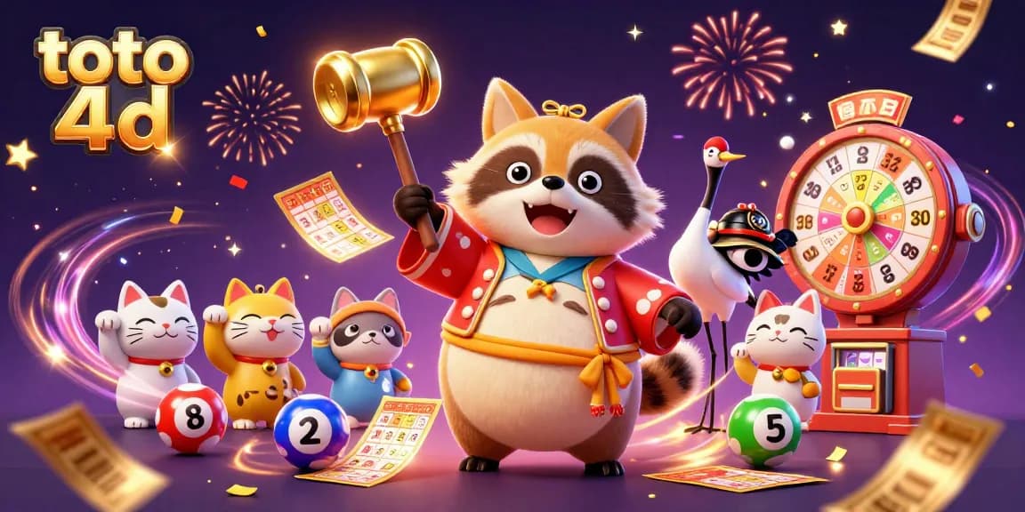 Experience the thrill of toto 4d with festive characters, dynamic elements, and lottery excitement.