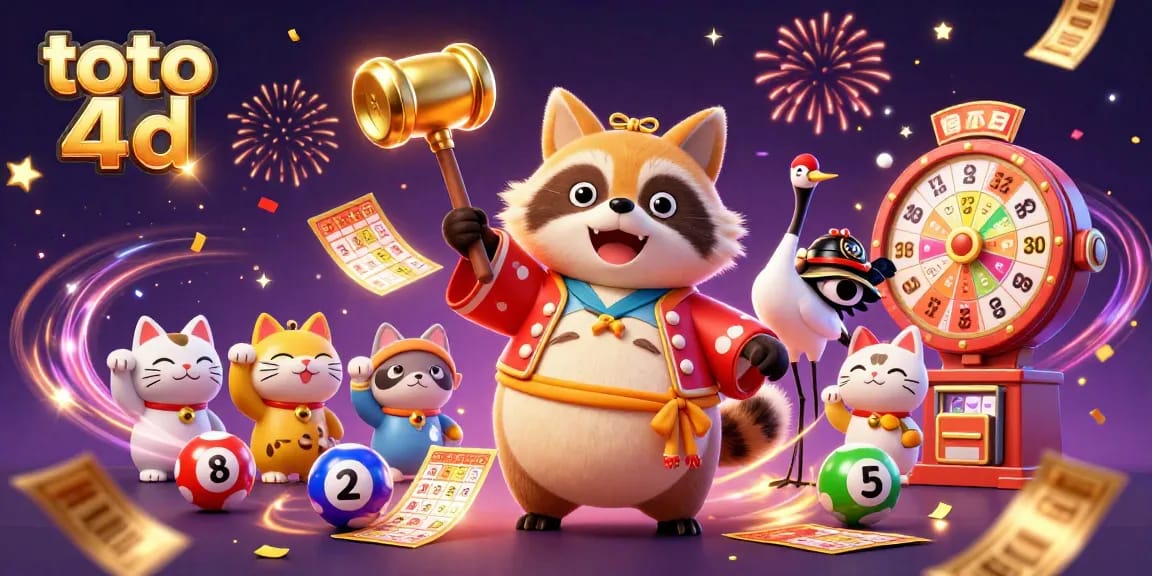 Experience the thrill of toto 4d with festive characters, dynamic elements, and lottery excitement.