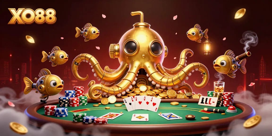Experience the excitement of gambling at XO88 with a vibrant casino illustration.