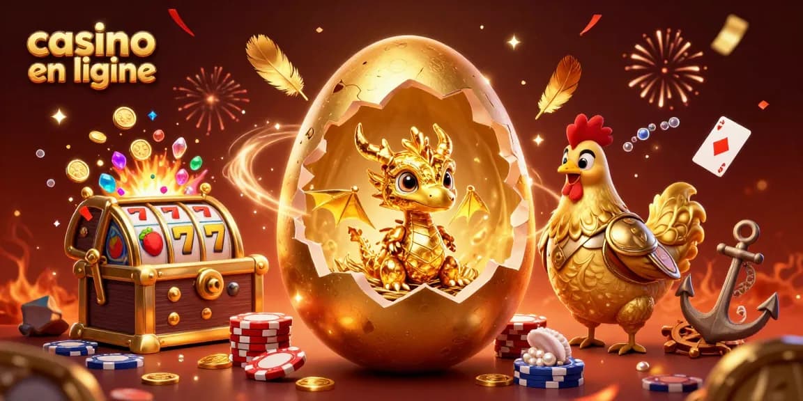 Jouez au casino en ligne avec des jeux excitants et un dragon en or.