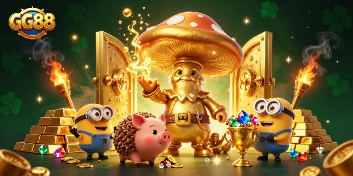 Experience the thrill at GG88 with our golden wizard, treasure, and captivating gaming environment.
