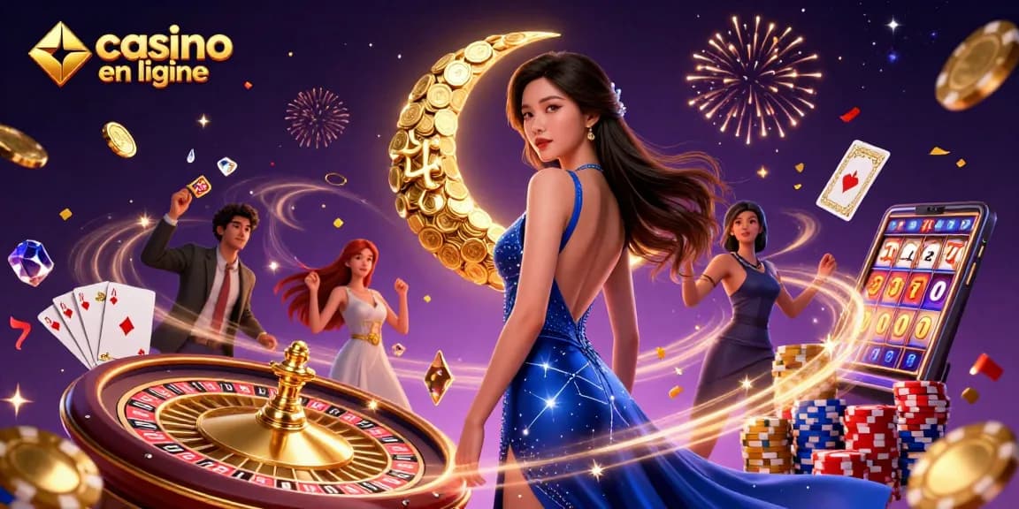 Vivez l'excitation du casino en ligne avec une scène élégante pleine de roulette tournante et de gains dorés.