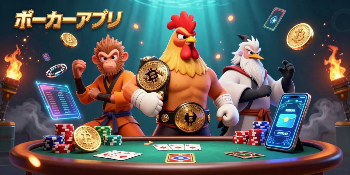 ポーカーアプリおすすめでリアルマネーのポーカーを楽しむキャラクターたち