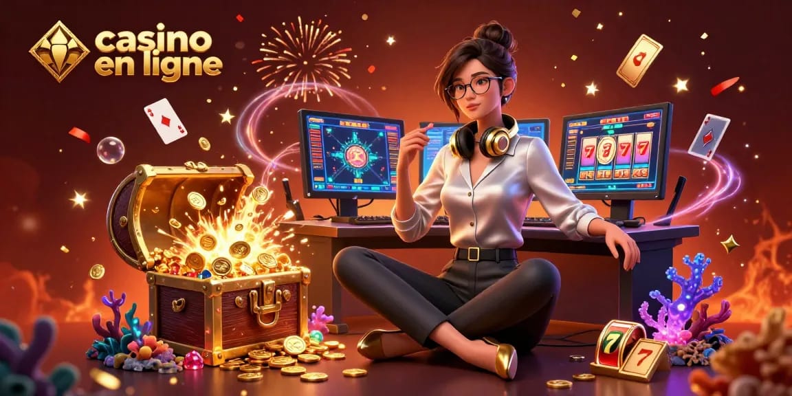 Vivez l'excitation du casino en ligne dans une scène de jeu 3D dynamique remplie d'éléments animés.