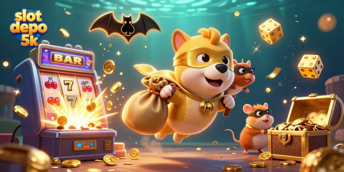 Engage with slot depo 5k action featuring a superhero dog surrounded by joyous casino elements.