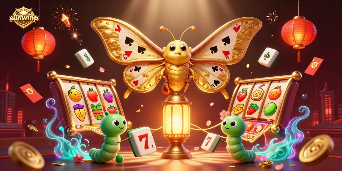 Engage with sunwinp's vibrant 3D casino illustration showcasing dynamic slot games and rich casino elements.