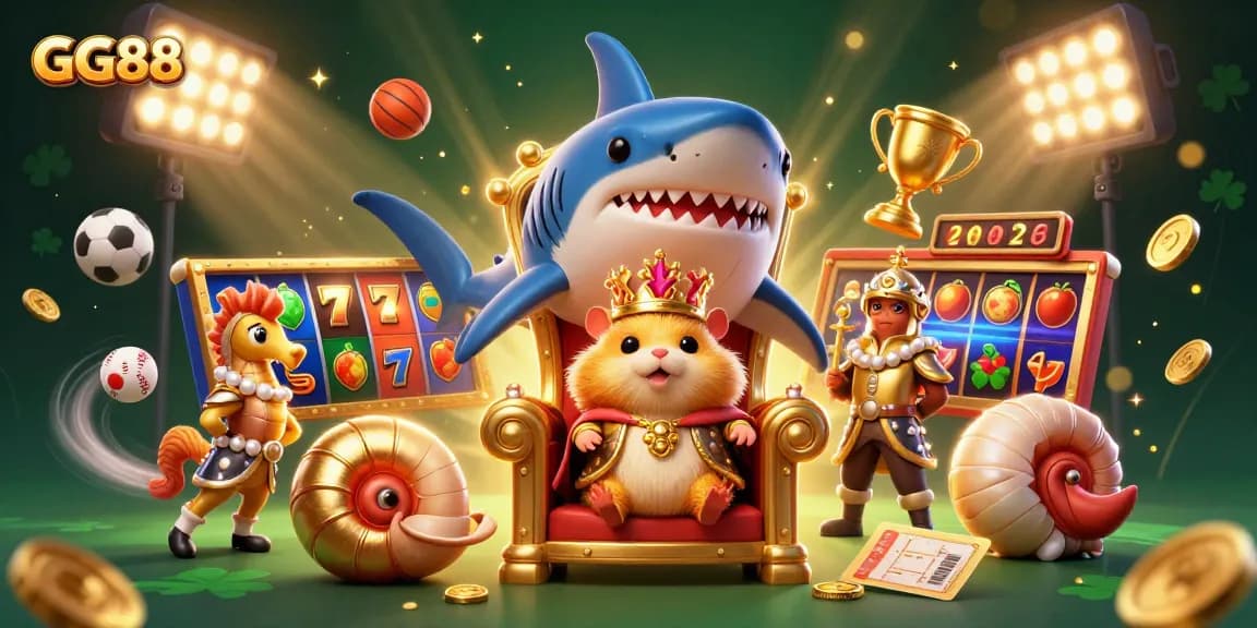 Engage with GG88, showcasing a vibrant casino experience featuring a fierce hamster king and dynamic gaming elements.