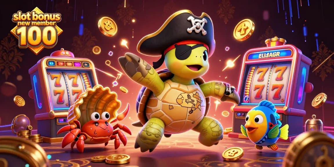 Experience the slot bonus new member 100 with engaging 3D characters and festive gaming elements in this vibrant casino scene.