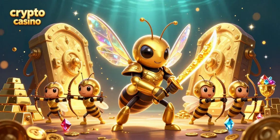 Jouez au crypto casino avec un groupe de personnages 3D colorés ayant des éléments de jeu de casino.
