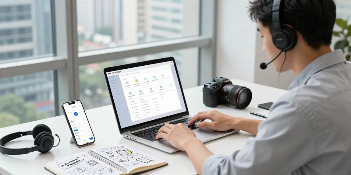 快连 application showcased in a modern tech workspace, emphasizing global connectivity and productivity.