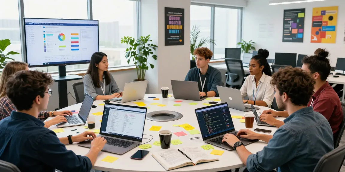 Kinetiq software developers collaborating in a modern tech workspace.