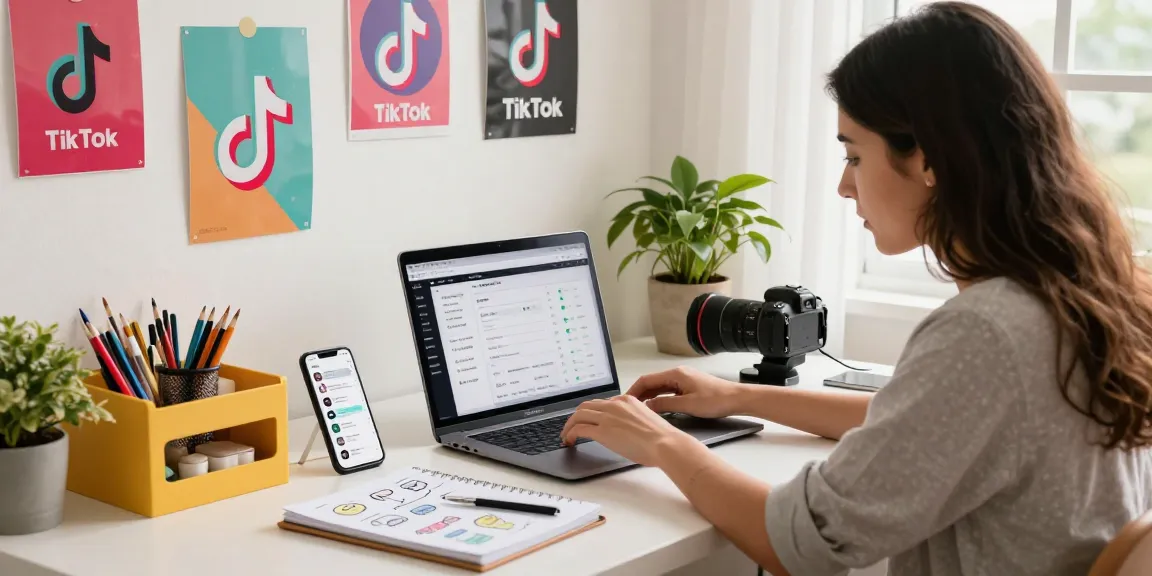 Explore a vibrant workspace showcasing a legit TikTok follower service, featuring social media metrics and creative tools for growth.