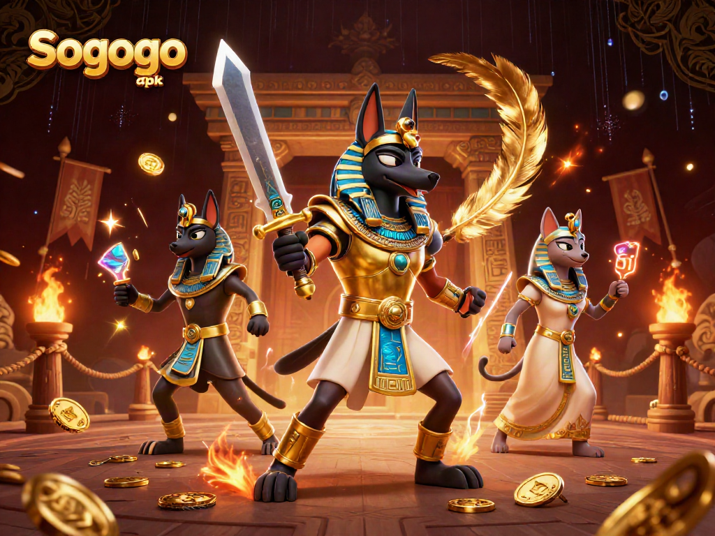 Experience the thrill of encounters with Sogogo apk alongside Anubis and Bastet in an electrifying arena.