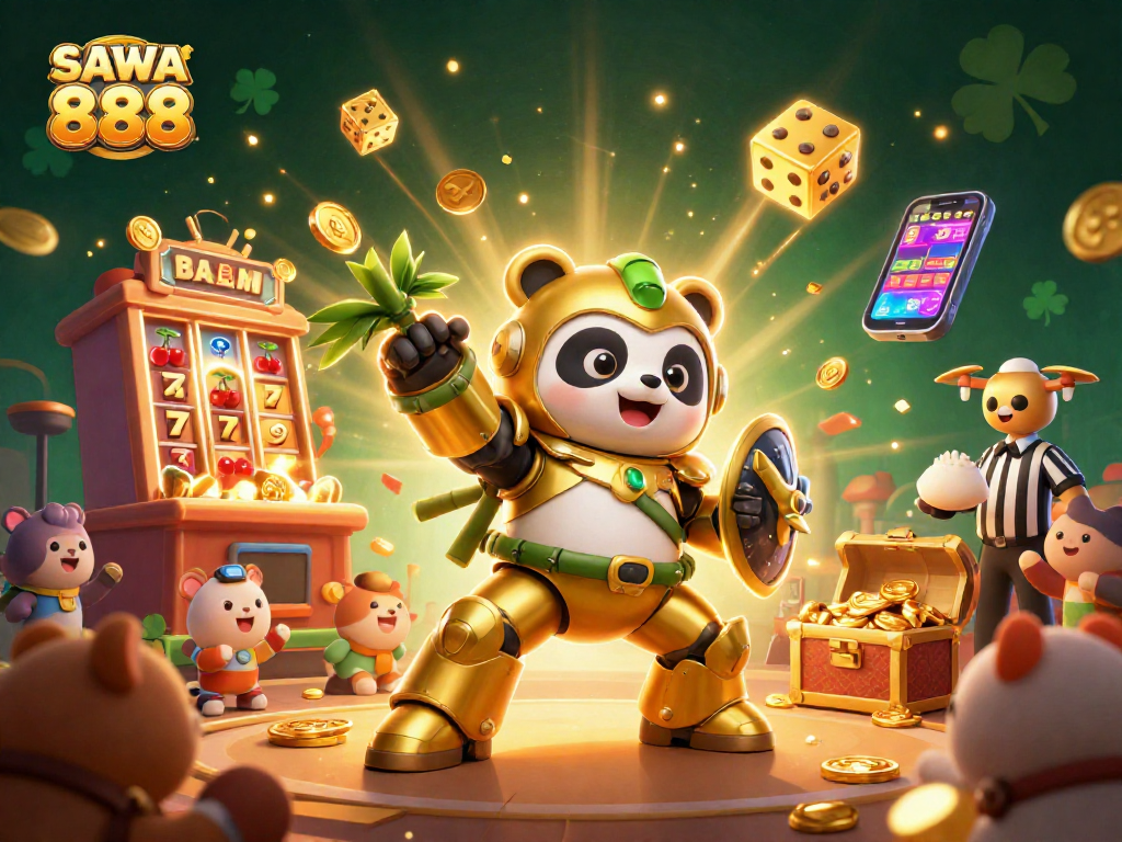 Experience SAWA 888 with vibrant slots and an engaging 3D casino scene filled with excitement.