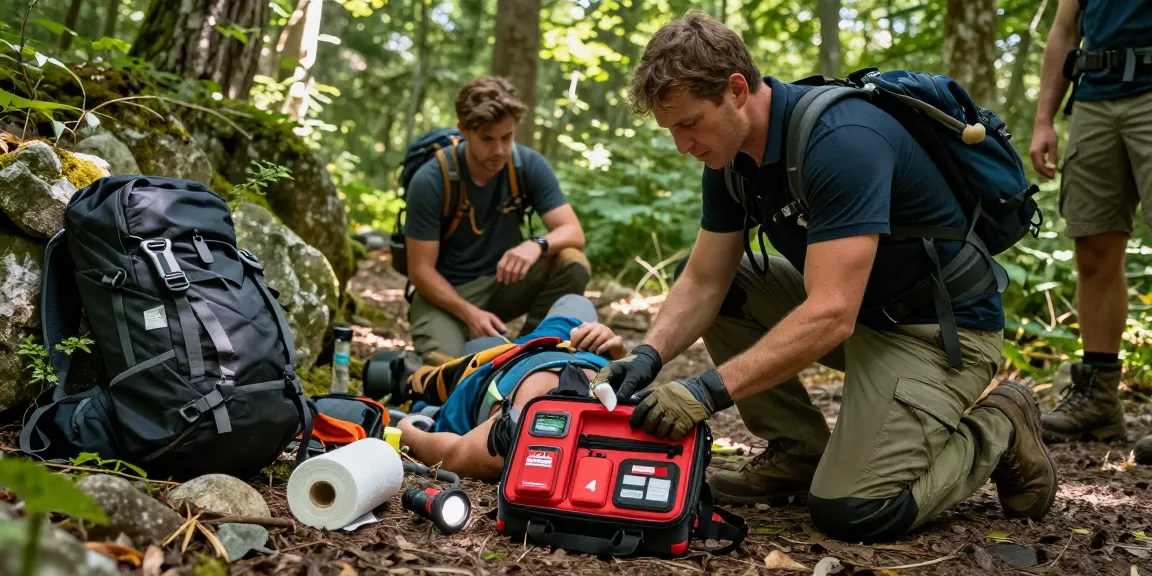 IFAK Trauma Kit used by first responder at an outdoor emergency scene helping an injured hiker