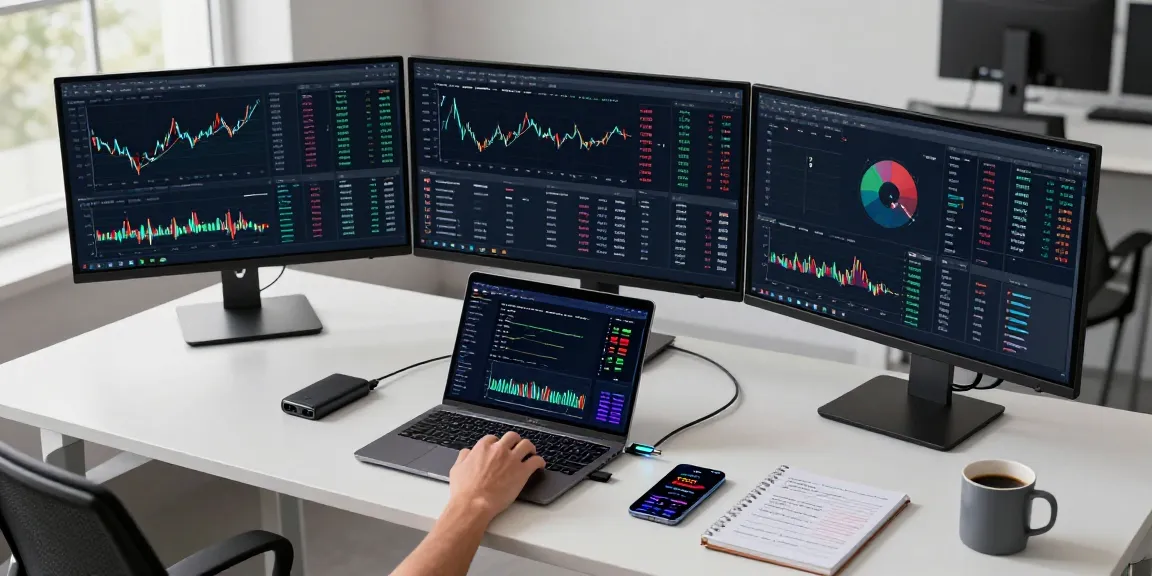 Funexchange cryptocurrency trading setup with market charts and secure digital wallet displayed on monitors