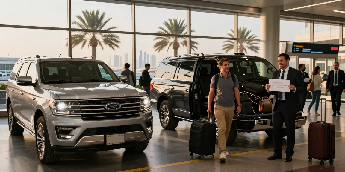 Effortless airport transfers service Dubai with professional chauffeur welcoming travelers at the airport