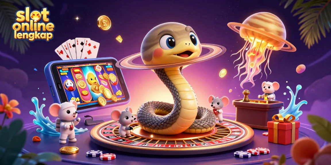 Experience thrilling slot online lengkap action with surreal cosmic characters placing bets in a vibrant 3D casino scene.