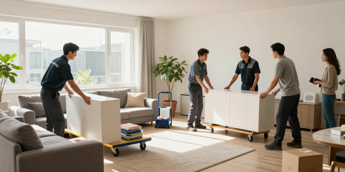 Efficient Wohnungsentrümpelung Berlin scene with professional movers clearing large furniture.