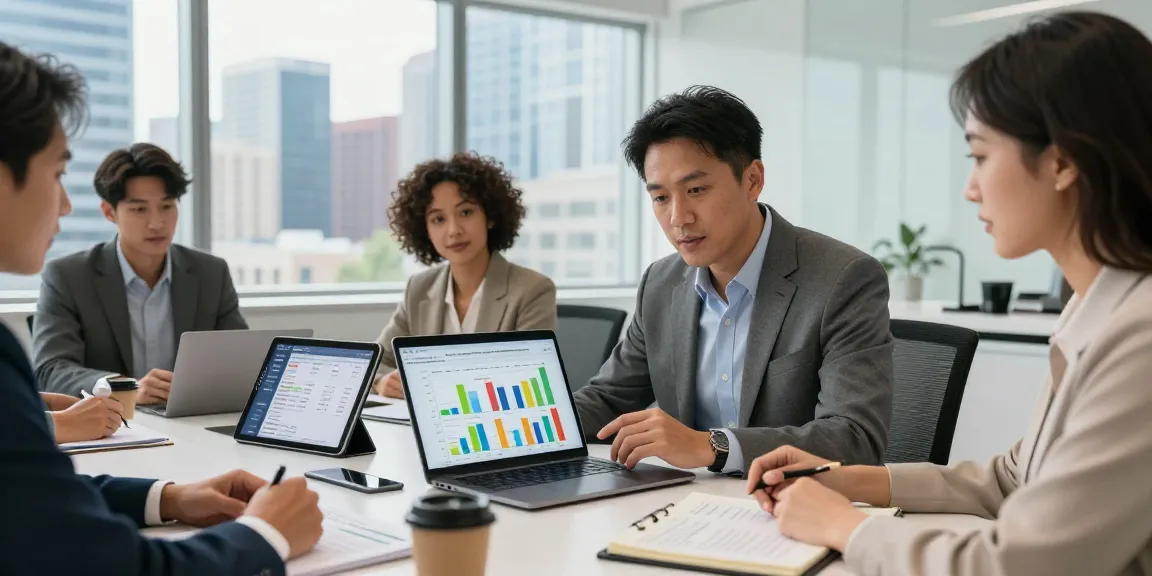 Terry Hui engaged in real estate investment discussions with a team in a modern office.